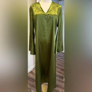 La Petite Coquette NYC Embellished Satin Kaftan Dress – Small – Olive Green